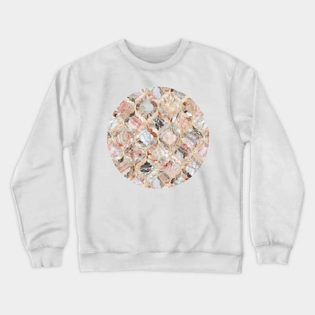 Rose Marble Moroccan Tile Pattern Crewneck Sweatshirt by micklyn